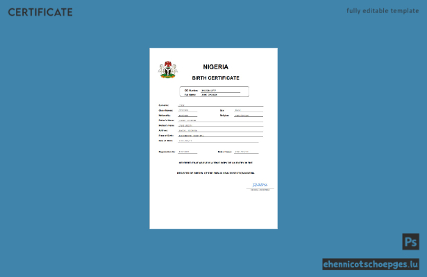 Geburtsurkunde aus Nigeria im Word- und PDF-Format, vollständig bearbeitbare Beispielvorschau